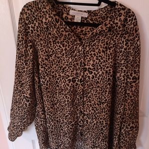 2X leopard cheetah button up top